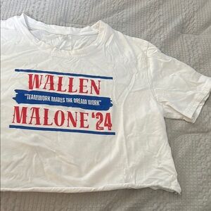 White Graphic Tee with Red and Blue Print